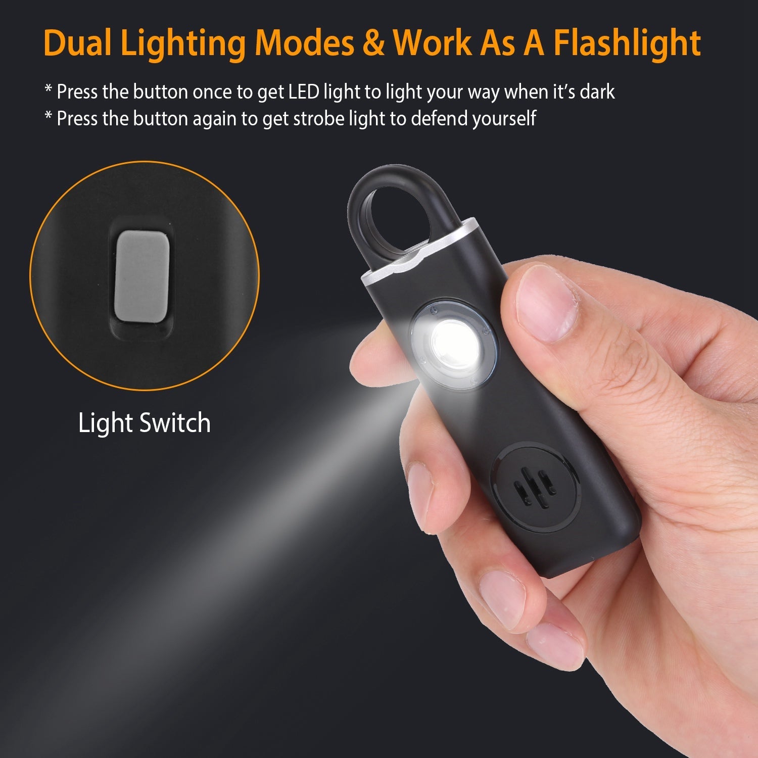 Rechargeable Personal Safety Alarm Portable 130dB Self-defense Siren with Strobe Light LED Light Carabiner Emergency Escape Tool for Women Kids Elderl