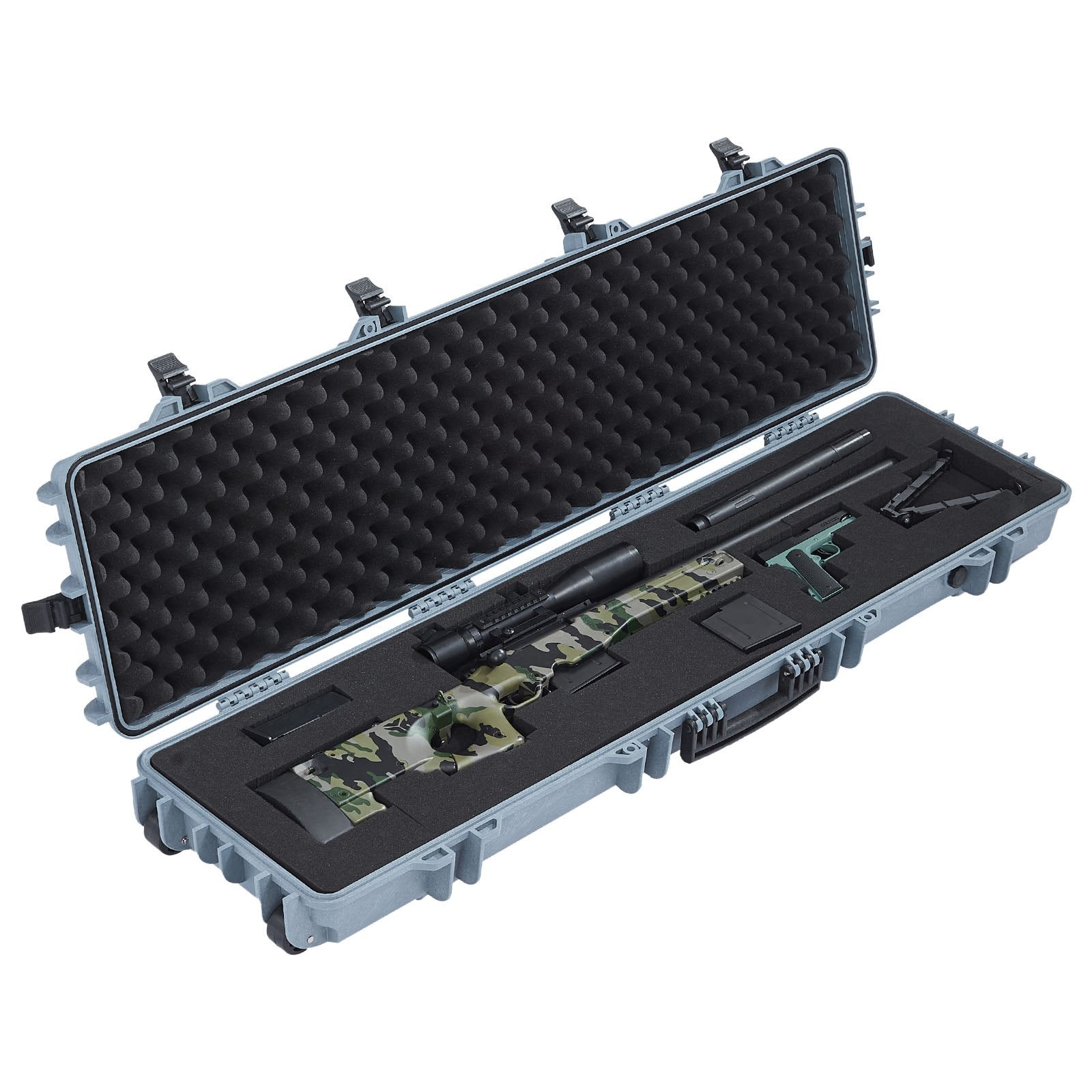 50" Hard Rifle Case, Lockable Rifle Case with Pre-cut Foams,Movable Gun Storage with Wheels, IP67 Waterproof & Dustproof Pistol Storage for Rifle, Shotgun, Airsoft Gun